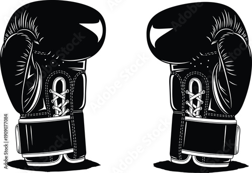 Pair of black and white boxing gloves vector illustration isolated on white background for fighting sports and martial arts gym logo.