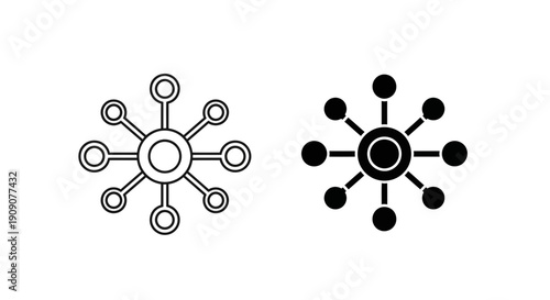 Network Hub Icon Set – Connectivity Node Outline Solid Symbols