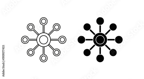 Network Hub Icon Set – Connectivity Node Outline Solid Symbols