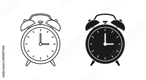 Alarm Clock Icon Set – Time Reminder Outline Solid Symbols