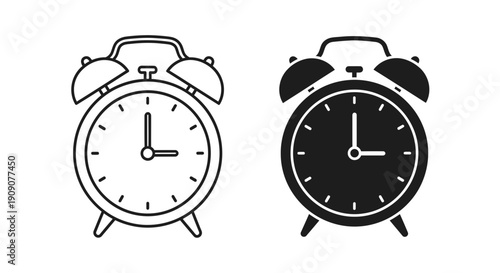 Alarm Clock Icon Set – Time Reminder Outline Solid Symbols