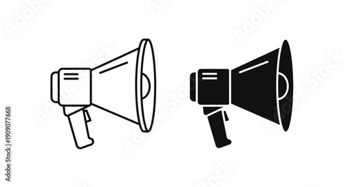 Megaphone Icon Set – Announcement Speaker Outline Solid Symbols