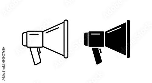 Megaphone Icon Set – Announcement Speaker Outline Solid Symbols
