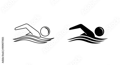 Swimming Icon Set Vector – Freestyle Swimmer Sport Activity Design