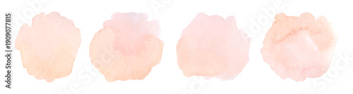 Soft watercolor blotches in peach and pink tones create delicate pastel backgrounds. Gentle brush strokes and subtle splashes form dreamy watercolor textures for design projects.