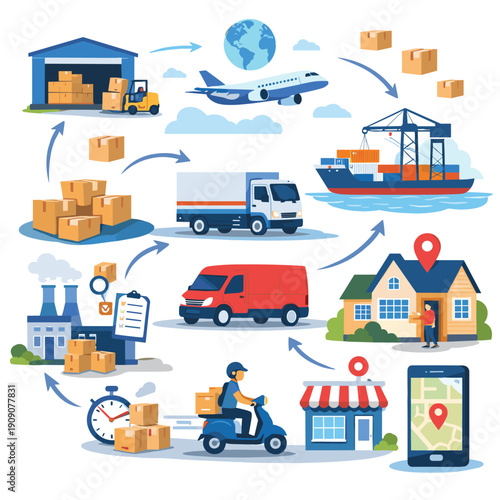 Logistics and Delivery Process Illustration