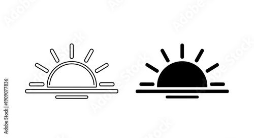 Sunrise Sunset Icon Set – Morning Evening Horizon Outline Symbols