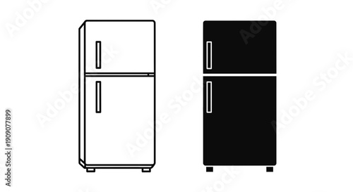 Refrigerator Icon Set – Kitchen Fridge Appliance Outline Solid Symbols