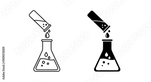 Laboratory Flask Icon Set – Chemistry Experiment Outline Solid Symbols