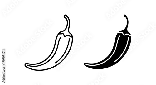 Chili Pepper Icon Set – Spicy Food Outline Solid Symbols