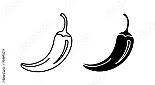 Chili Pepper Icon Set – Spicy Food Outline Solid Symbols