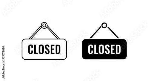 Closed Sign Icon Set – Store Hanging Door Notice Outline Solid Symbols