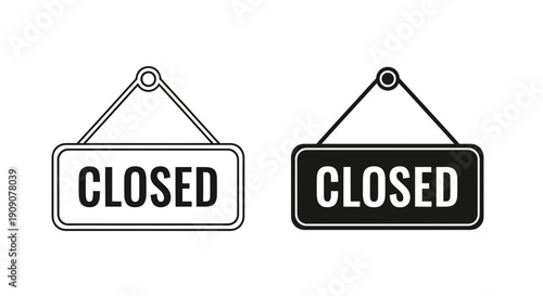 Closed Sign Icon Set – Store Hanging Door Notice Outline Solid Symbols