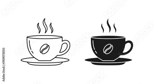 Coffee Cup Icon Set – Hot Drink Cafe Outline Solid Symbols
