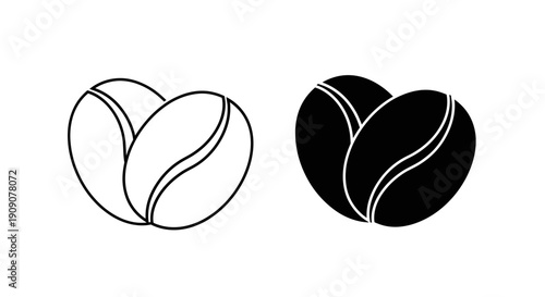 Coffee Beans Icon Set – Roasted Cafe Organic Outline Solid Symbols