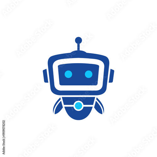 Blue Robot Icon with Antenna and Screen.