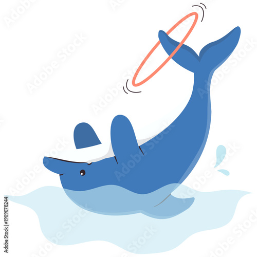 Illustration of Adorable Dolphin Performing. Vector Cartoon Character 