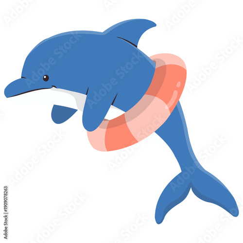 Illustration of Adorable Dolphin Performing. Vector Cartoon Character 