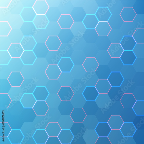 Futuristic blue gradient background featuring glowing hexagonal grid pattern with vibrant pink and neon blue for high tech digital aesthetic and cyber network