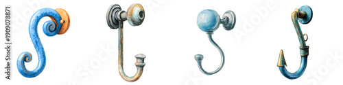 Wallpaper Mural Watercolor Wall Hooks Collection: Decorative Hardware on White Torontodigital.ca