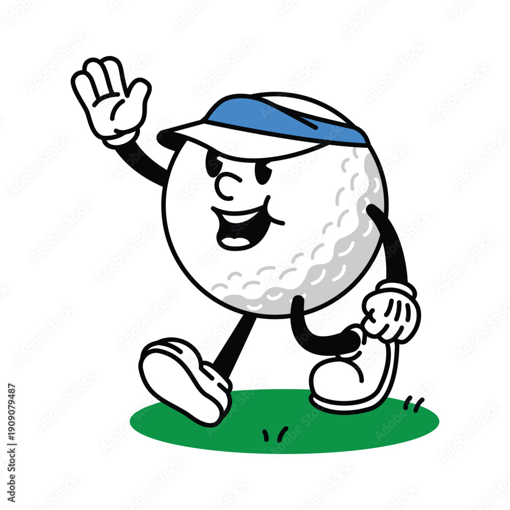 Naklejka premium Cartoon Golf Ball Character Walking Happily.