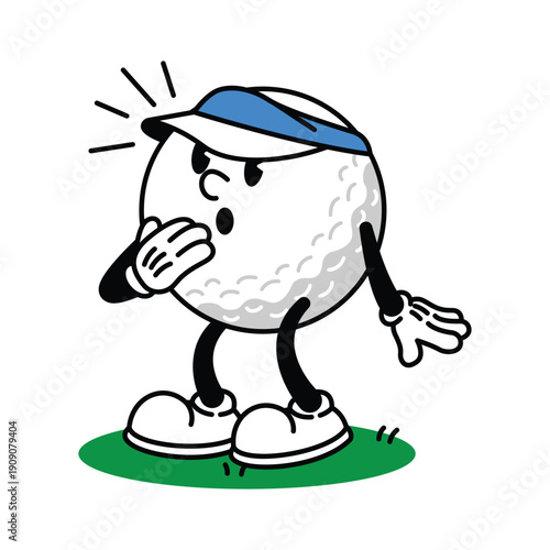 Cartoon Golf Ball Character Wearing Visor and Looking Surprised.