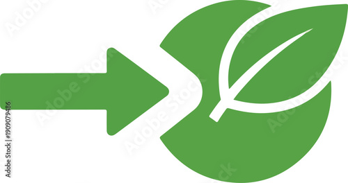 Green arrow pointing towards a leaf, symbolizing sustainability and eco-friendly growth