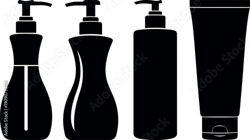Skincare pump bottle and tube silhouette set for beauty products