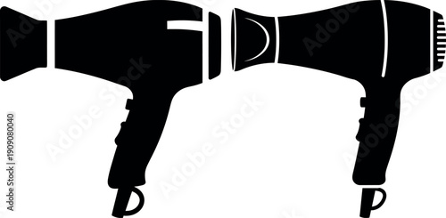 Professional hair dryer silhouette set for salon and beauty