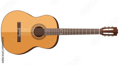 Acoustic Guitar Isolated on White Background, Musical Instrument