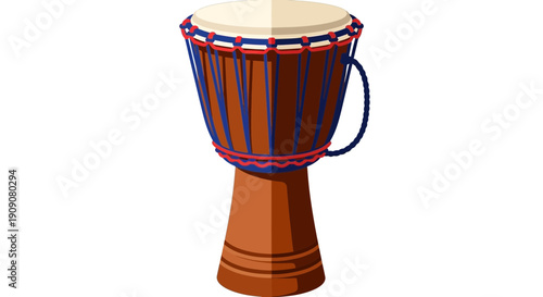 African Drum Djembe Isolated on White Background, Musical Instrument