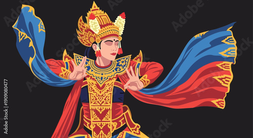 Balinese Dancer in Traditional Costume Performing