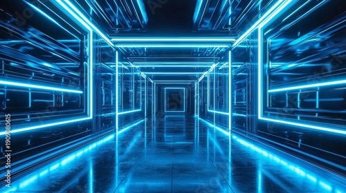 Vivid Abstract Blue Neon Background with Dynamic Lines