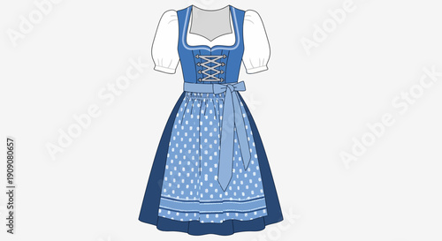 Blue Dirndl Dress with White Polka Dots, Traditional Bavarian Folk Costume
