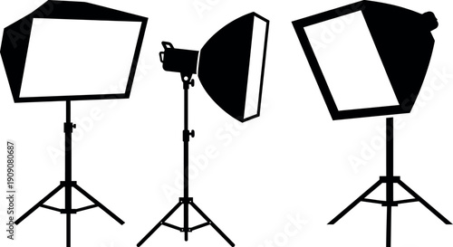 Professional studio lighting equipment silhouette set