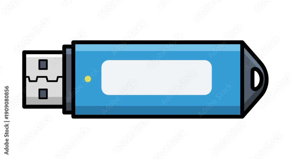 Fototapeta premium Blue USB Flash Drive Icon with Blank Label, Digital Storage