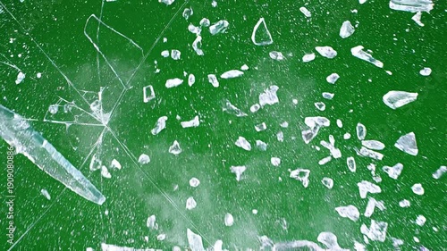 Breaking Glass Shattering on Green Screen Background