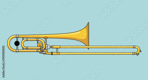 Brass Trombone Musical Instrument Isolated on Blue Background