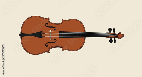 Brown Cello with Black Strings on a Cream Background