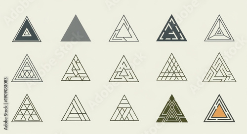 Collection of Geometric Triangle Shapes with Various Patterns.