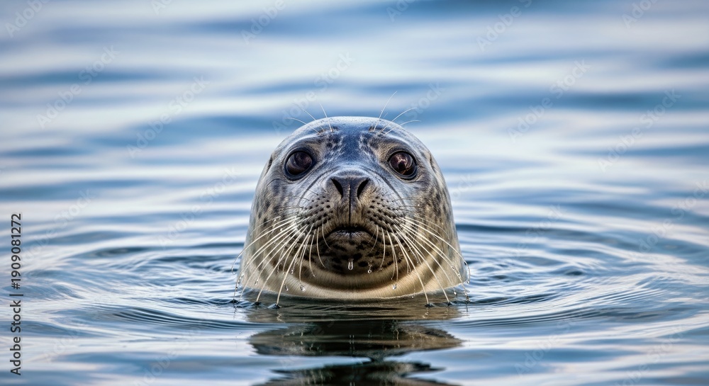 Obraz premium Playful Harbor Seal Close up Emerging From Ocean Waters