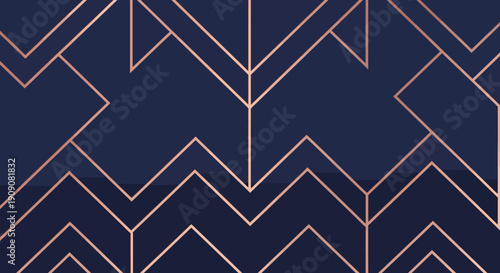 Geometric rose gold and navy blue pattern with modern zigzag lines