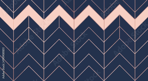 Geometric chevron pattern with rose gold and navy colors