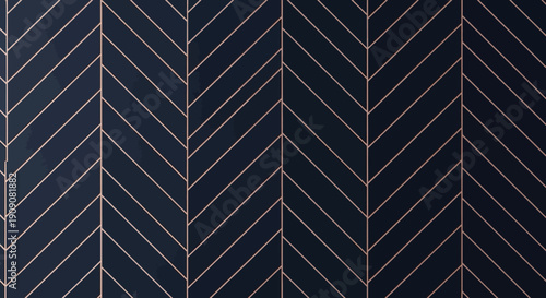 Elegant chevron pattern with rose gold and navy blue geometric lines