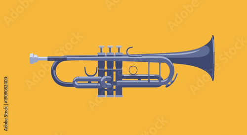 Classic Brass Trumpet Musical Instrument Isolated on Yellow Background