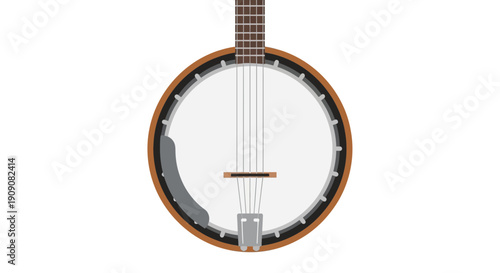 Close-up of a Banjo head with strings and bridge on a white background