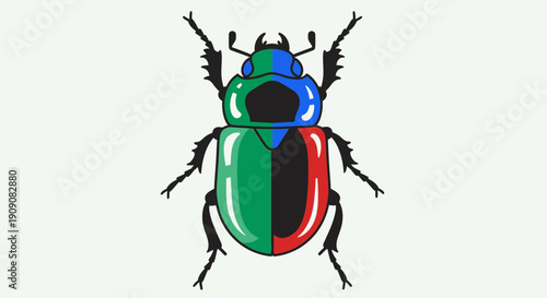 Colorful Scarab Beetle Illustration with Blue, Green, and Red Tones