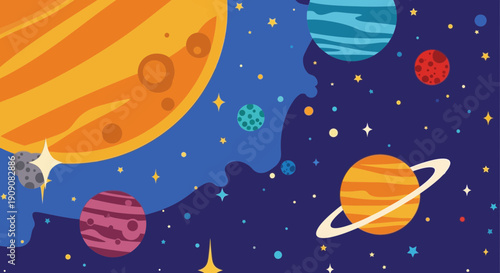 Colorful Planets, Stars and Galaxies in Outer Space - Cosmic Background