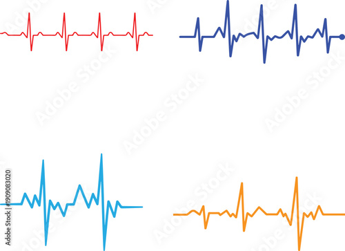 Colorful ECG Heartbeat Lines on White Background