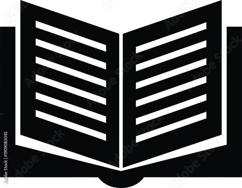 Open book silhouette, learning symbol, education and knowledge, simple black icon vector